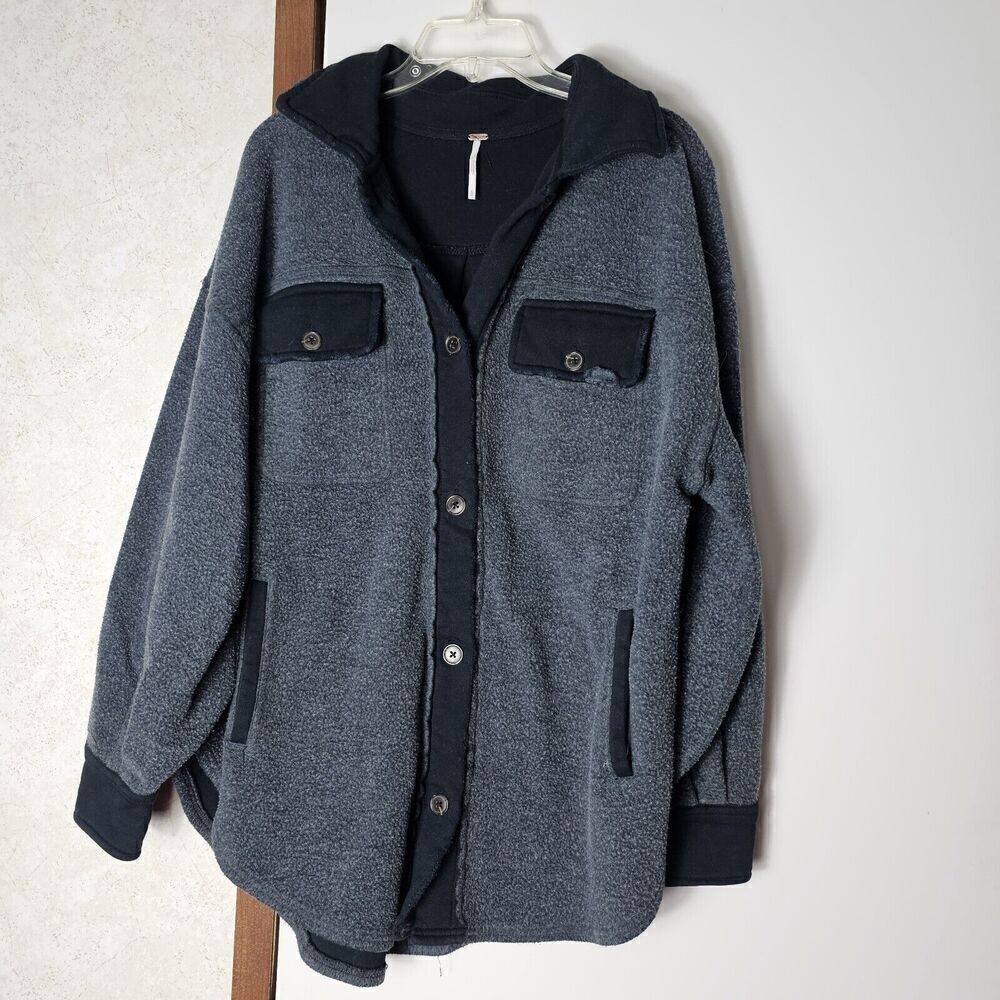 Free People Ruby Jacket Black Washed Black Distressed Oversized Shirt Jacket S - Picture 4 of 13